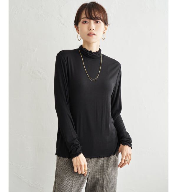 ikka「ハイネックテレコ長袖プルオーバー」|Tシャツ・カットソー|