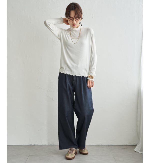 ikka「ハイネックテレコ長袖プルオーバー」|Tシャツ・カットソー|