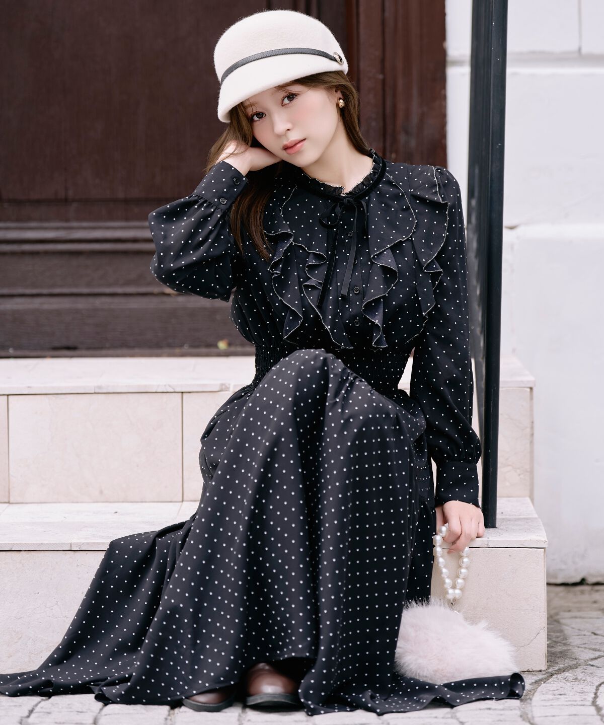 WILLSELECTION「ラッフルフリルティアードワンピース」|ワンピース|黒系水玉