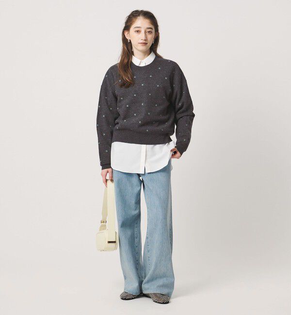 UNITED ARROWS「エンブロイダリー クルーネック ニット」|ニット・セーター|