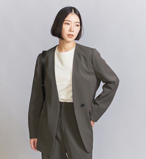 BEAUTY&YOUTH UNITED ARROWS「【WEB限定 Wardrobe DAILY MINIMAL】ダブルクロス カラーレスジャケット ウォッシャブル」|ノーカラージャケット|