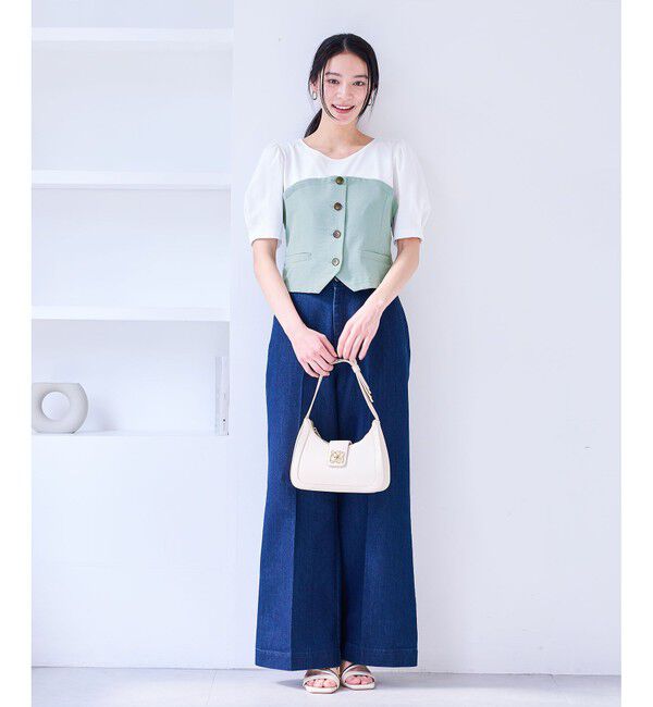 VIS「【新色追加】【美easy】釦ビスチェTシャツドッキングプルオーバー【接触冷感/洗える】」|Tシャツ・カットソー|