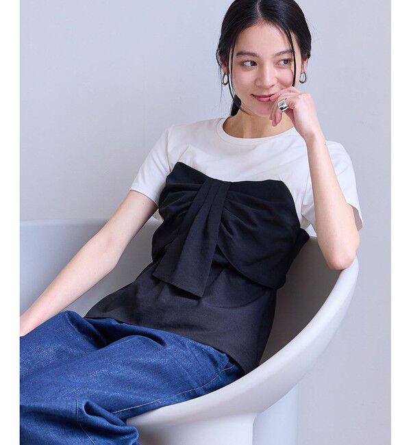 VIS「【新色追加】【美easy】ねじりリボンTシャツドッキングプルオーバー【接触冷感/洗える】」|Tシャツ・カットソー|ブラック(01)