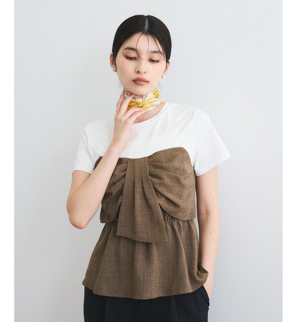 VIS「【新色追加】【美easy】ねじりリボンTシャツドッキングプルオーバー【接触冷感/洗える】」|Tシャツ・カットソー|