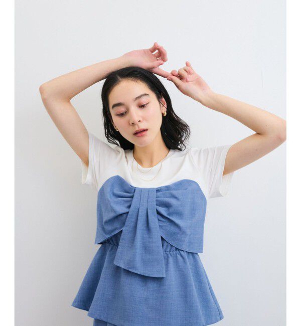 VIS「【新色追加】【美easy】ねじりリボンTシャツドッキングプルオーバー【接触冷感/洗える】」|Tシャツ・カットソー|