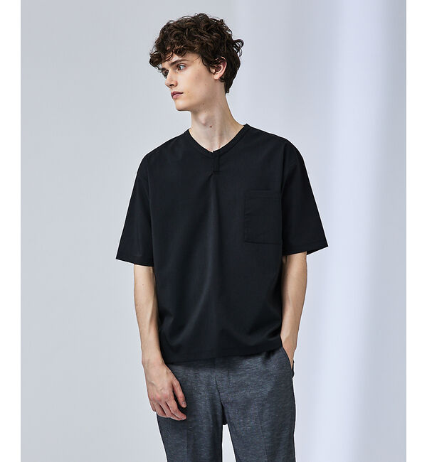 ABAHOUSE「【ストレッチドライ】キーネック 半袖Tシャツ / スキッパーシャツ」|Tシャツ・カットソー|ブラック