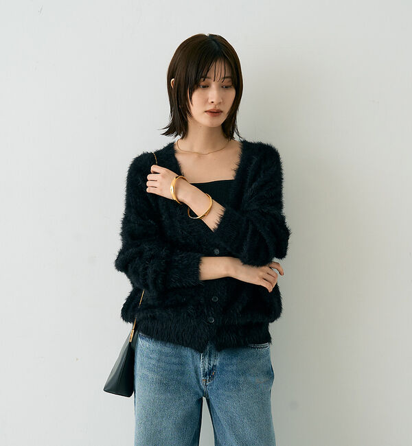 Rouge vif「【2点セット】ファーニットカーデ&times;リブニットキャミ アンサンブル」|カーディガン|