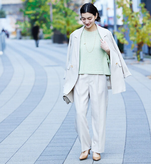 qualite「シャークスキンストレートパンツ」|スラックス|