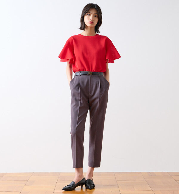 TIARA「タックテーパードパンツ」|スラックス|チャコールグレー