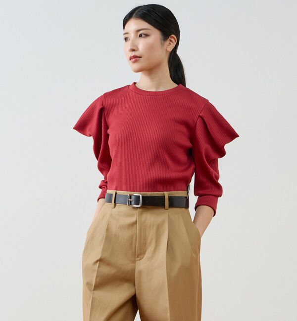 TIARA「タックデザインスリーブトップス」|Tシャツ・カットソー|レッド