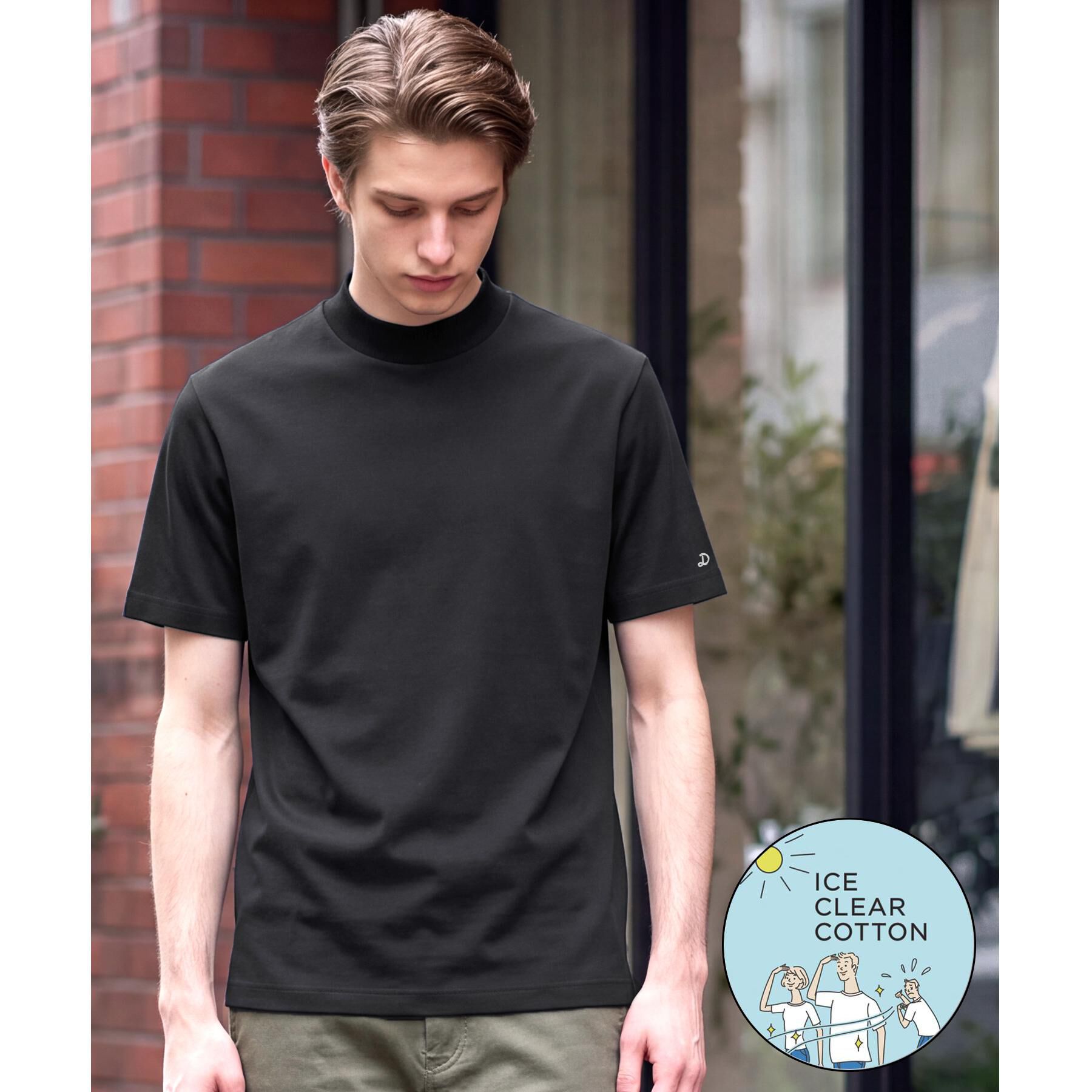 DRESSTERIOR「【接触冷感／抗菌防臭／消臭】ICE CLEAR COTTON モックネックTシャツ」|Tシャツ・カットソー|ブラック(019)