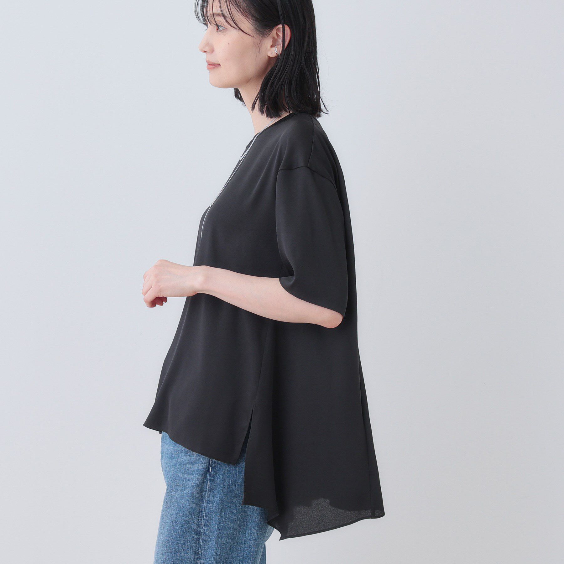 INDIVI「【バックシャン】デザインTブラウス」|Tシャツ・カットソー|