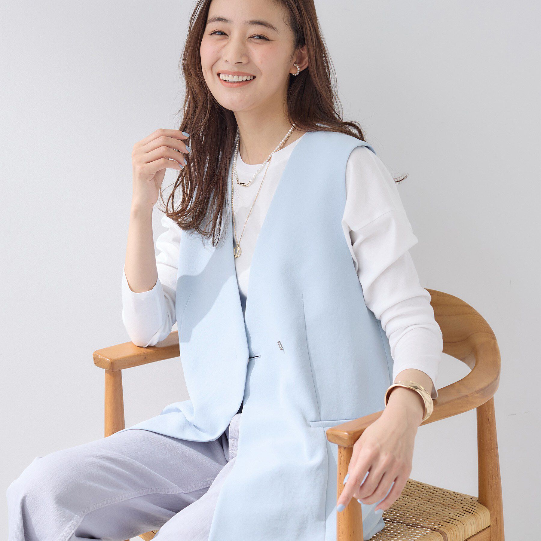 INDIVI「【洗える／多機能／SETUP可】着る日傘ジレジャケット」|ベスト・ジレ|サックスブルー(09