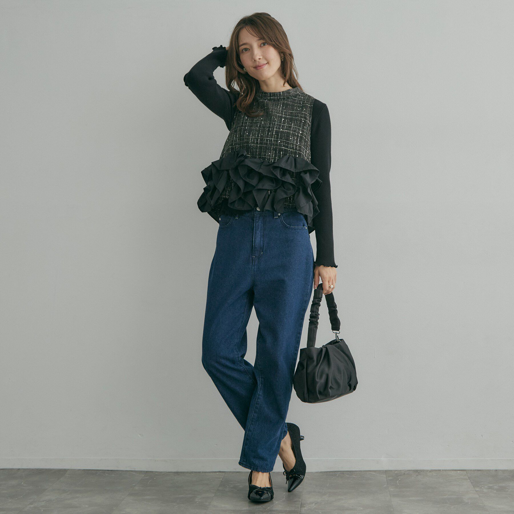 Couture broach「ギャザーハンドルサテンバッグ」|ハンドバッグ|
