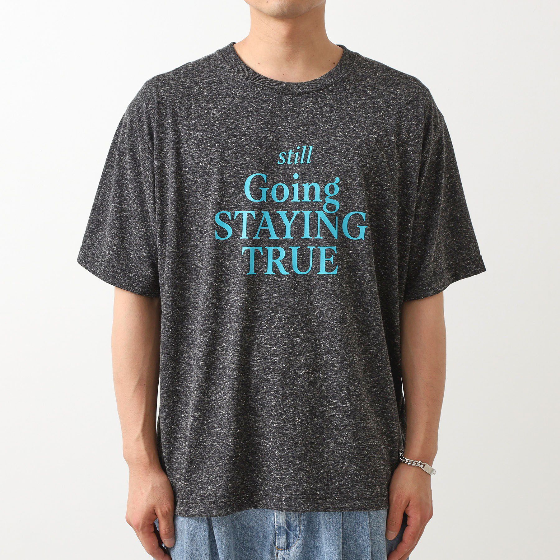 THE SHOP TK「ポリ麻プリント半袖Tシャツ【洗濯機OK】」|Tシャツ・カットソー|