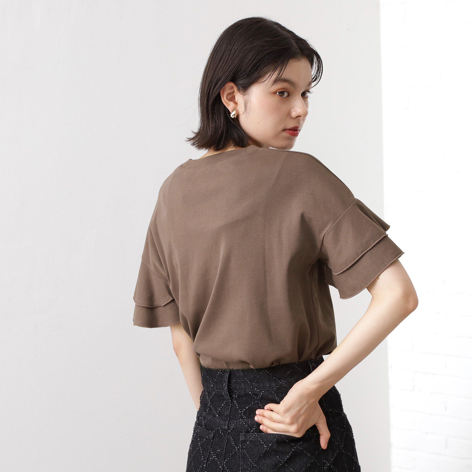 THE SHOP TK「【汗染み防止】袖フリルTシャツ【UVカット/洗濯機OK】」|Tシャツ・カットソー|