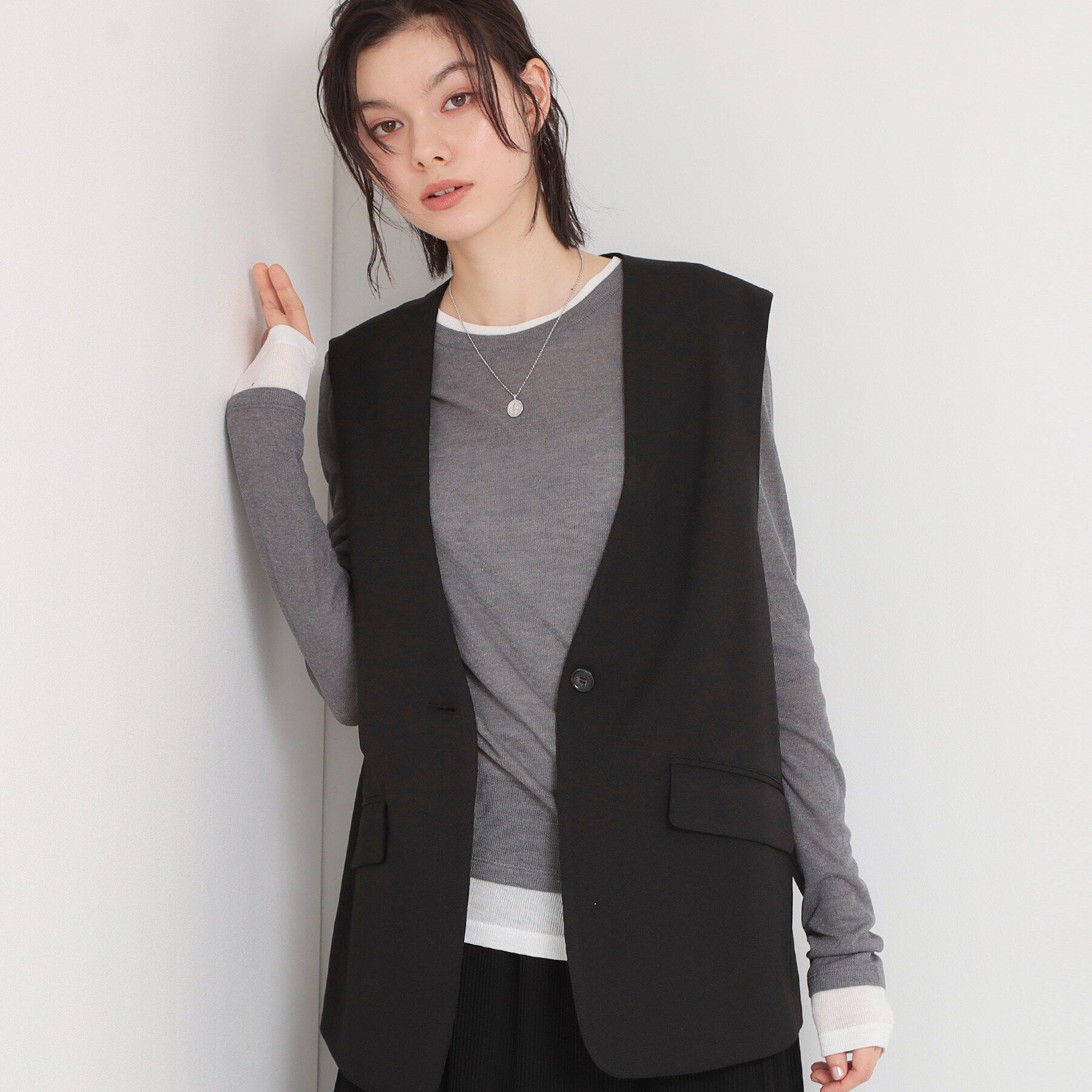 THE SHOP TK「配色テレコカットソー」|Tシャツ・カットソー|チャコールグレー(0