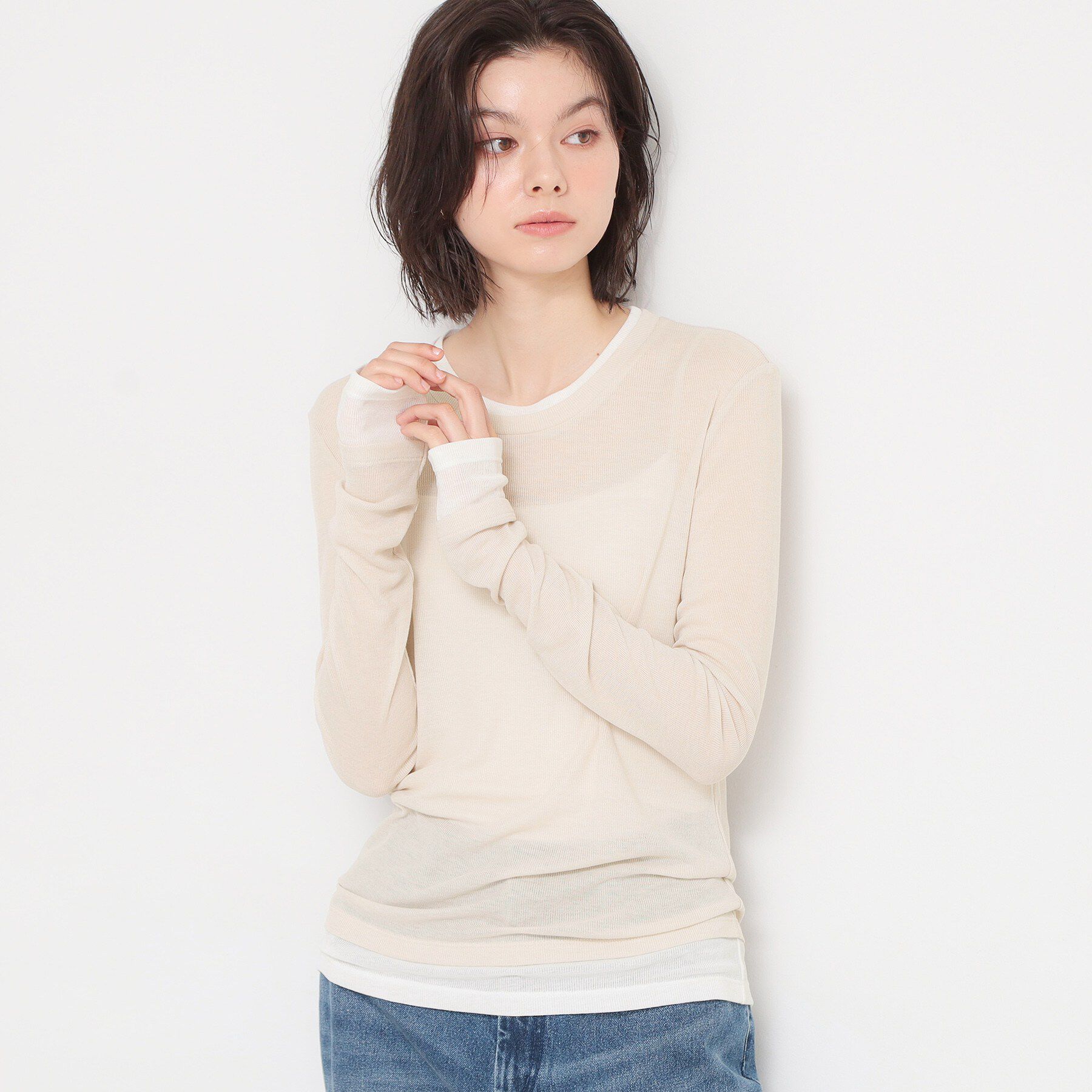 THE SHOP TK「配色テレコカットソー」|Tシャツ・カットソー|グレージュ(050)
