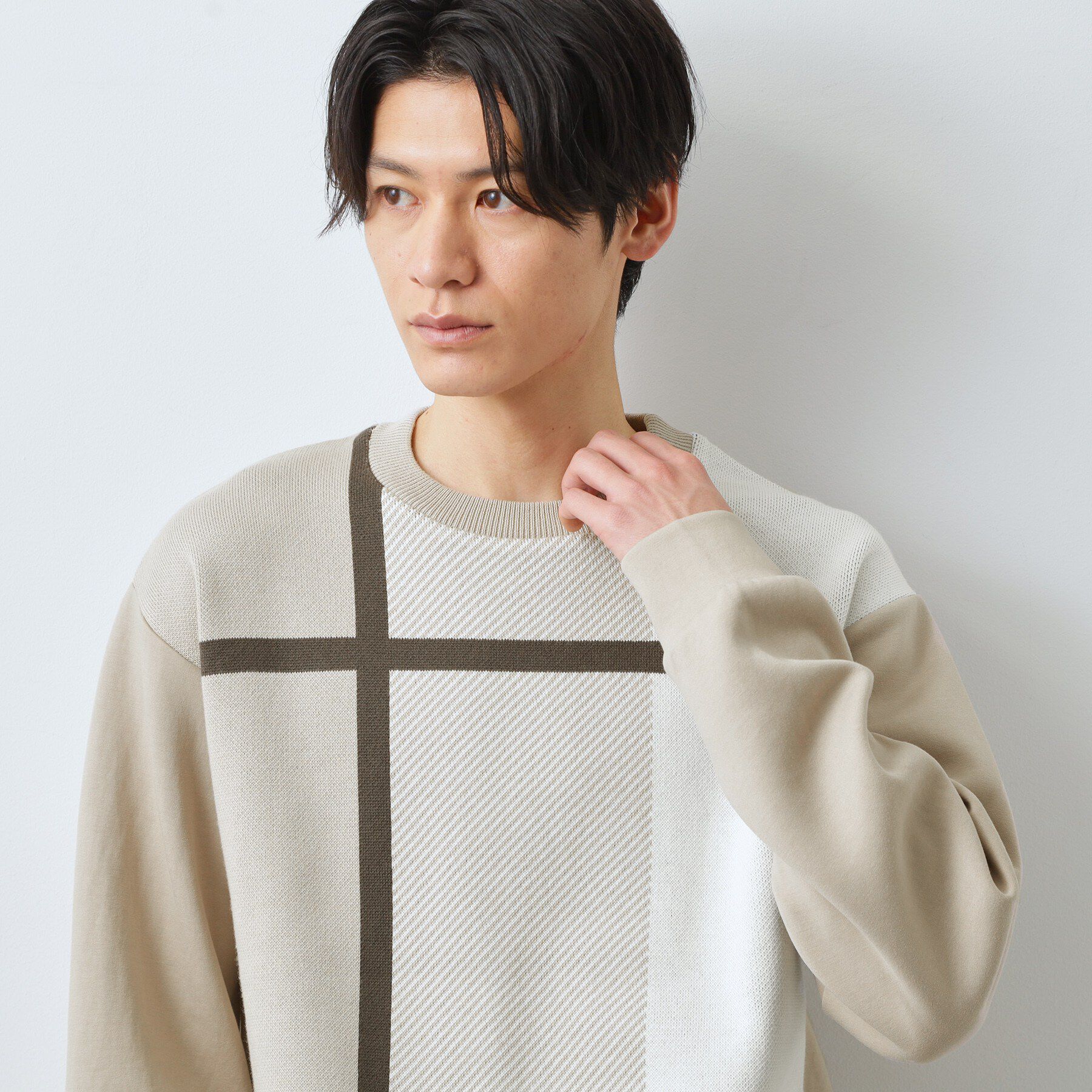 THE SHOP TK「チェック柄ダンボール スウェット 洗濯機OK」|Tシャツ・カットソー|ベージュ(252)