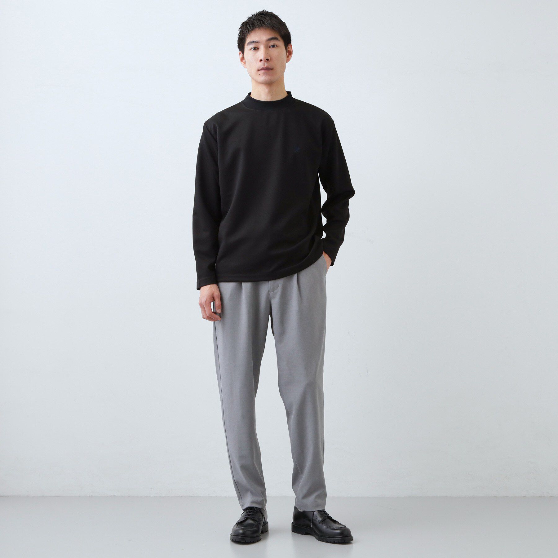 THE SHOP TK「ビジネス兼用 カルゼモックネック長袖Tシャツ 洗濯機OK/毛玉になりにくい」|Tシャツ・カットソー|