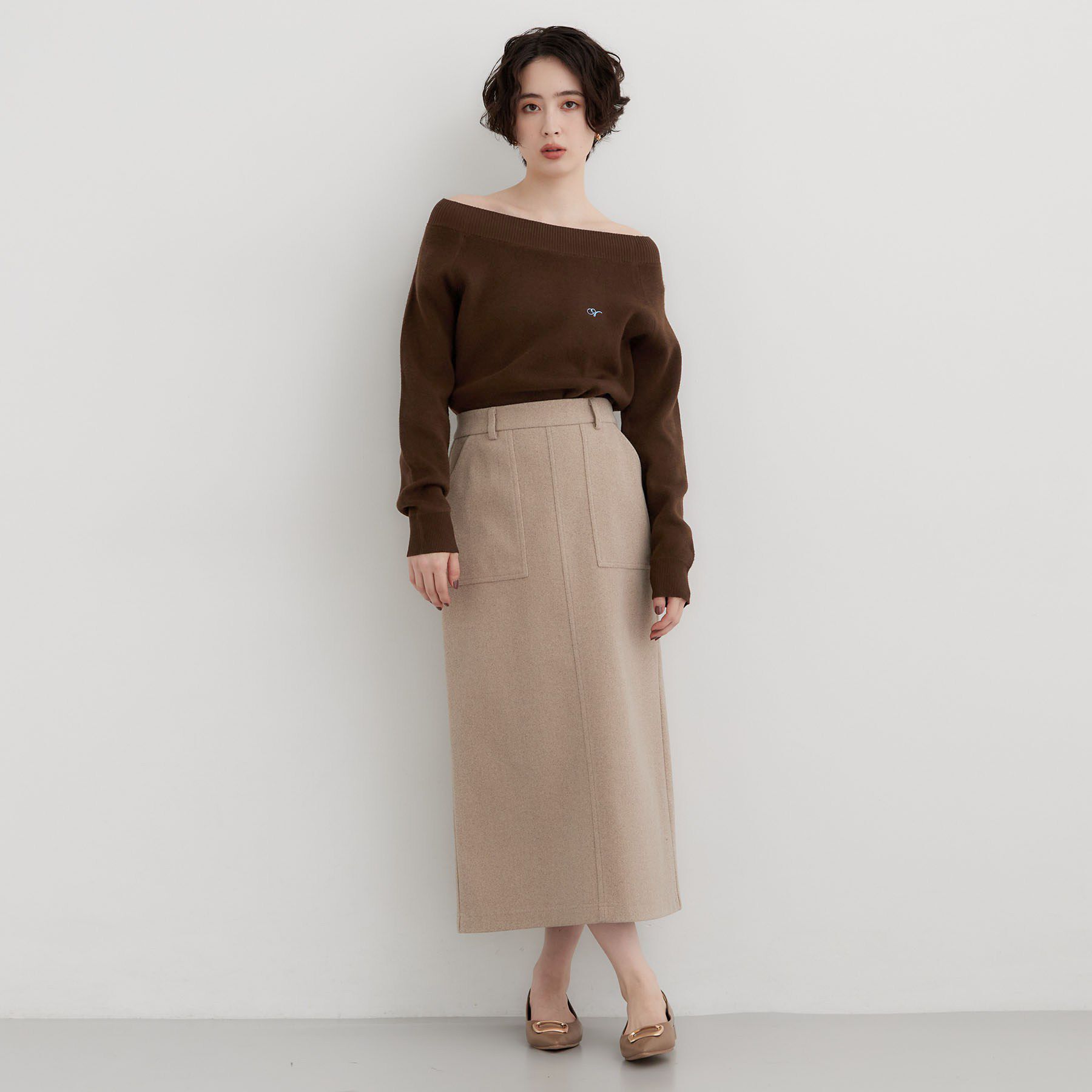 THE SHOP TK「オフショルワンポイント刺繍ニット」|ニット・セーター|