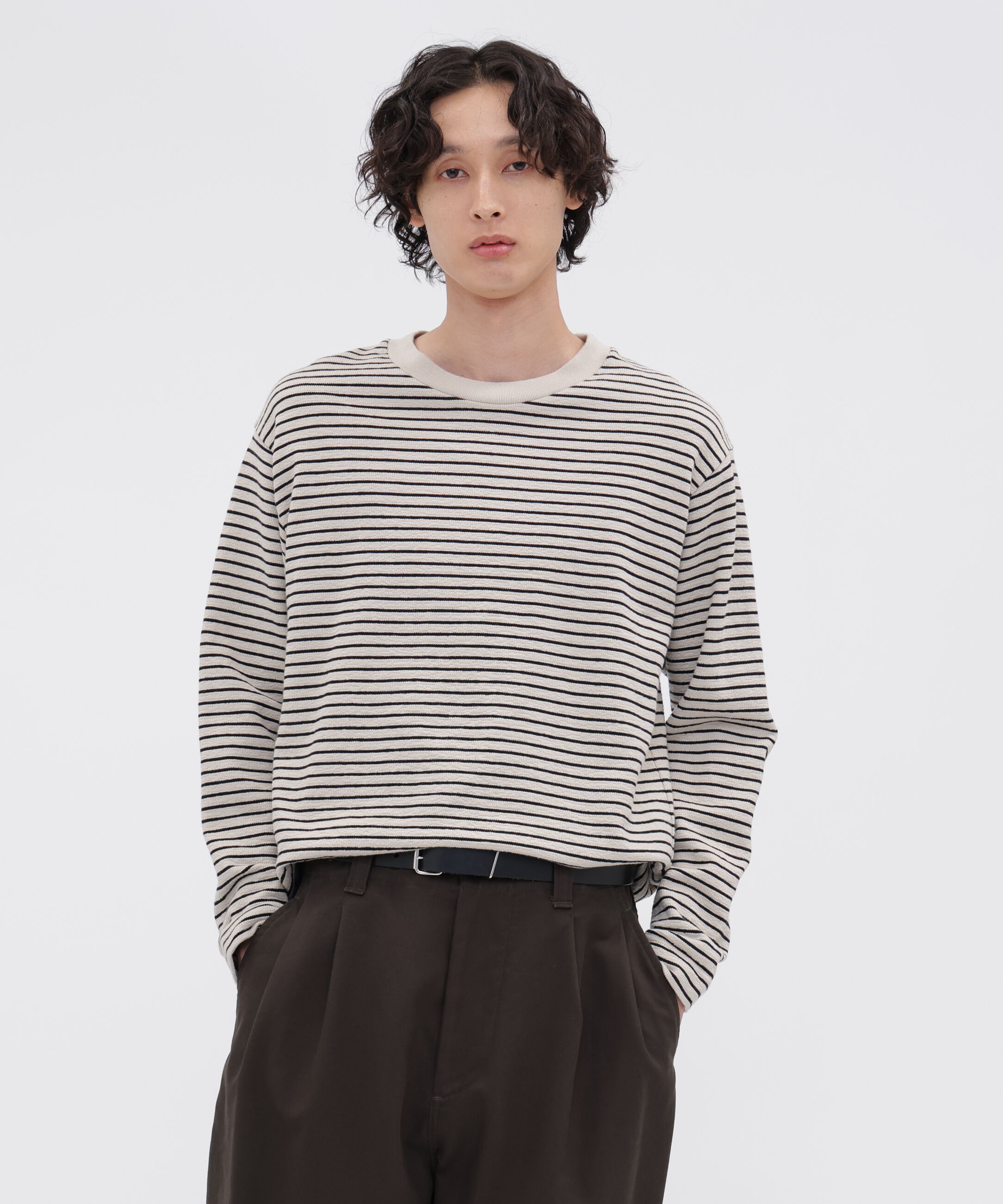 MHL.「TEXTURED COTTON STRIPE TOP」|Tシャツ・カットソー|LIGHT BEIGE1
