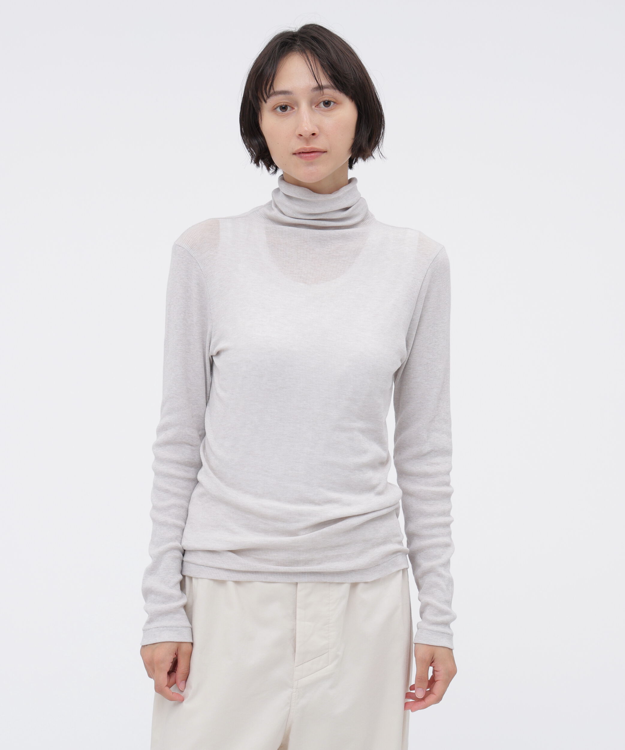 MARGARET HOWELL HOUSEHOLDGOODS「COTTON SILK RIB TOP」|Tシャツ・カットソー|LIGHT GREY1