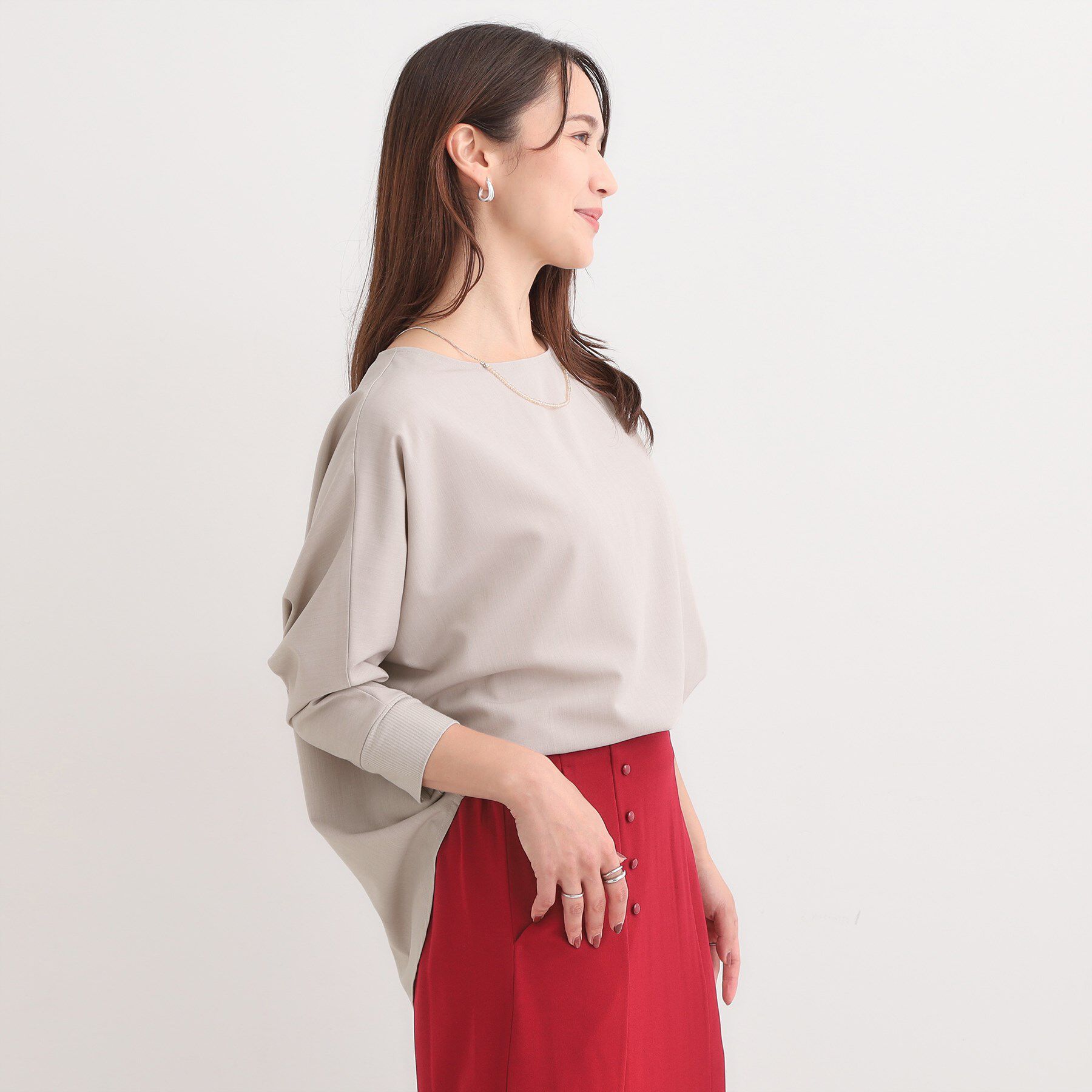 SHOO･LA･RUE「【高レビュー/洗濯後しわになりにくい】1枚でサマ見え 8分袖ドルマンブラウス」|シャツ・ブラウス|