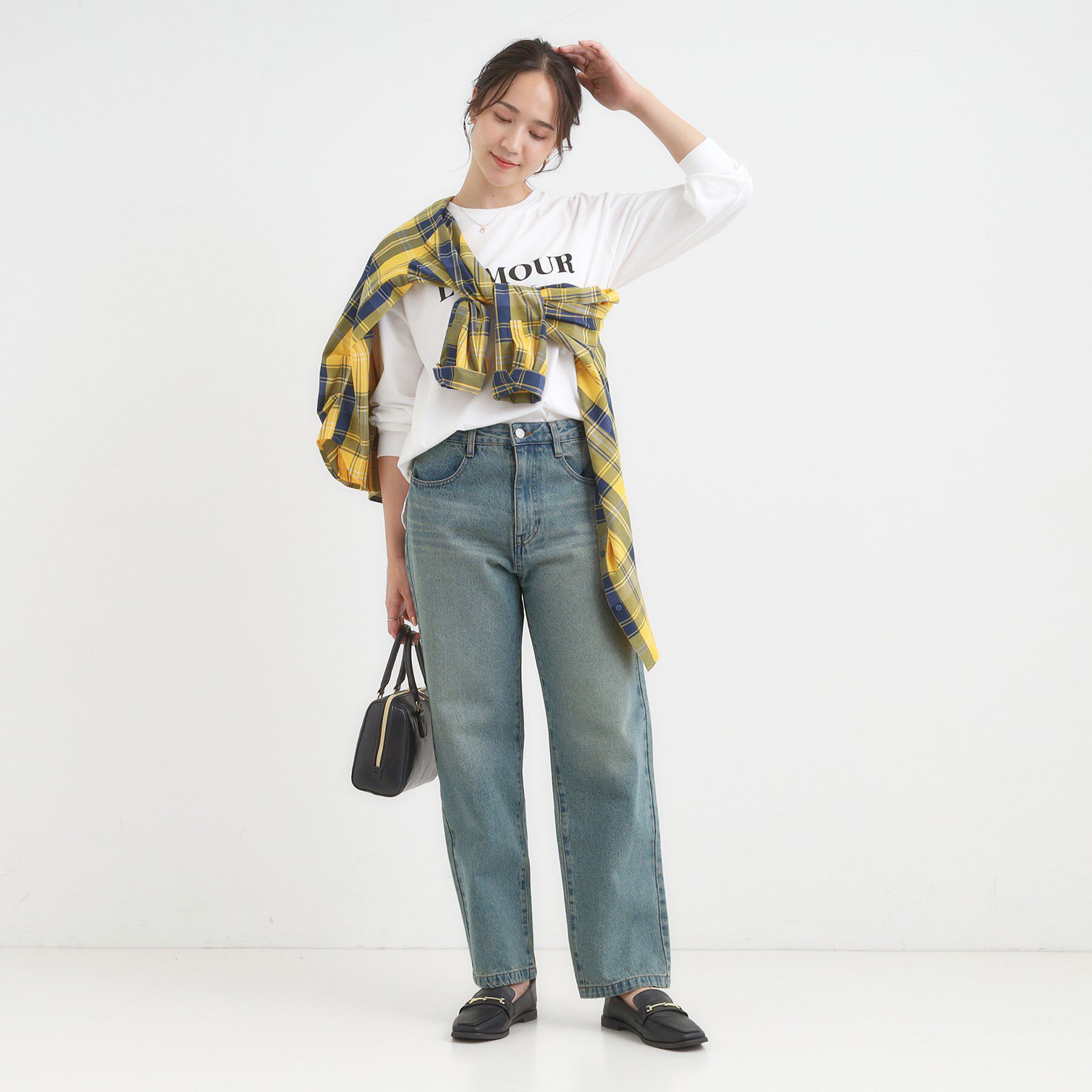 SHOO･LA･RUE「【S-LL】程よくゆったりな 柔らかデニムテーパードパンツ」|デニム|
