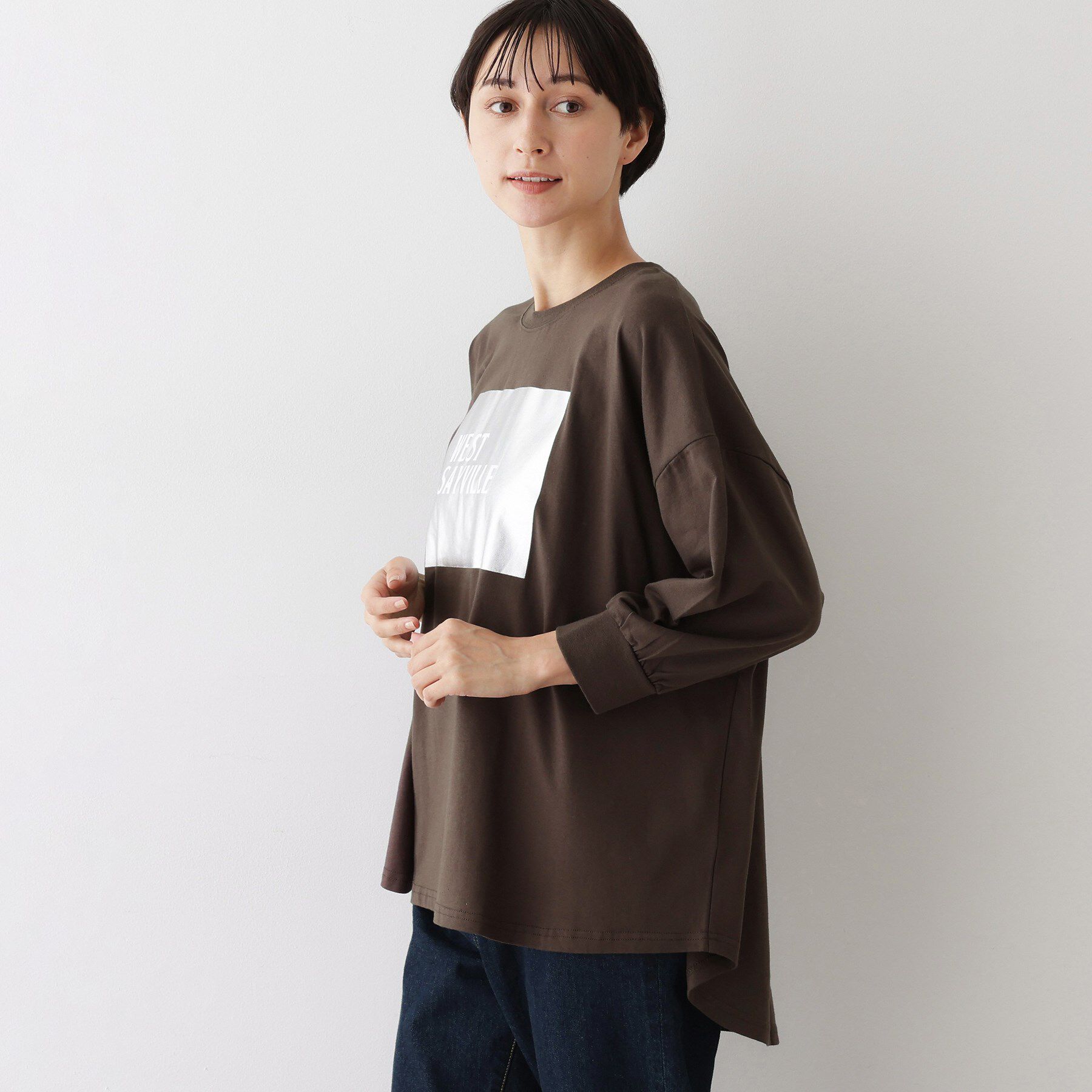 Dessin「【洗える】箔プリントロングTシャツ」|Tシャツ・カットソー|ブラウン(044)
