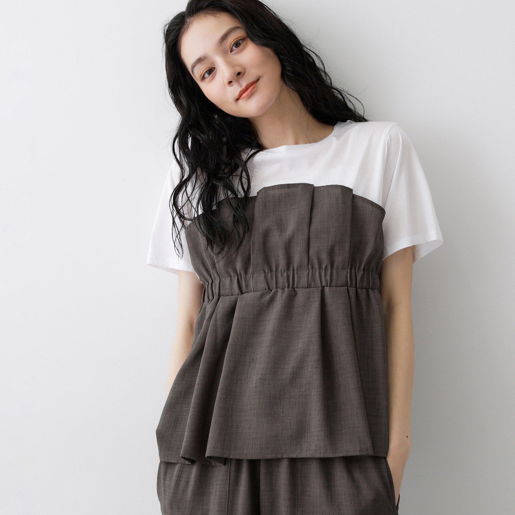 Dessin「【セットアップ可/UVカット/洗える】ビスチェドッキングTシャツ」|Tシャツ・カットソー|