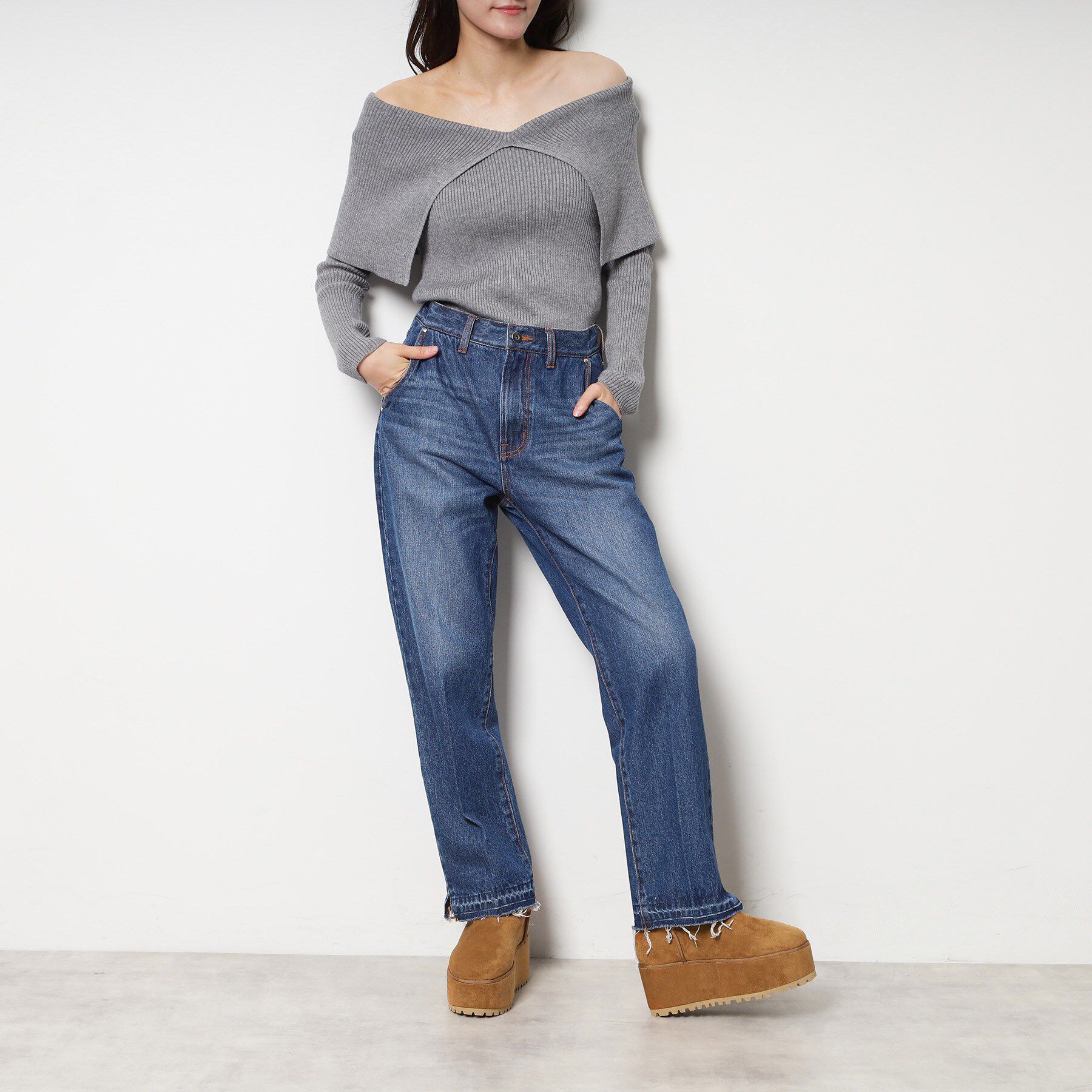 ESPERANZA「【EC先行販売】厚底レースアップリボンフェイクムートンブーツ」|ショートブーツ|