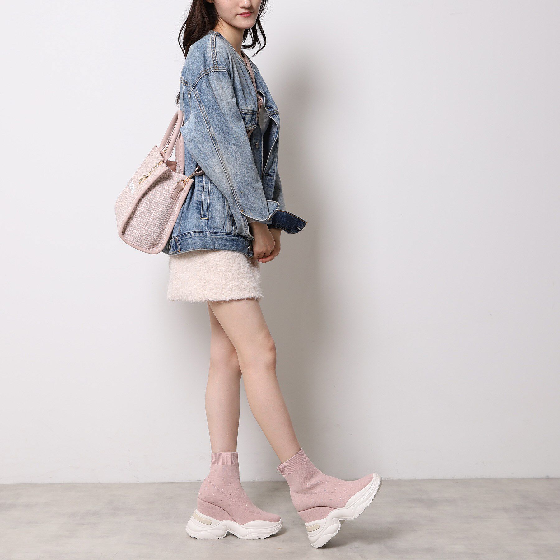 ESPERANZA「【EC先行販売】スニーカーソールラインストーンニットブーツ」|ショートブーツ|