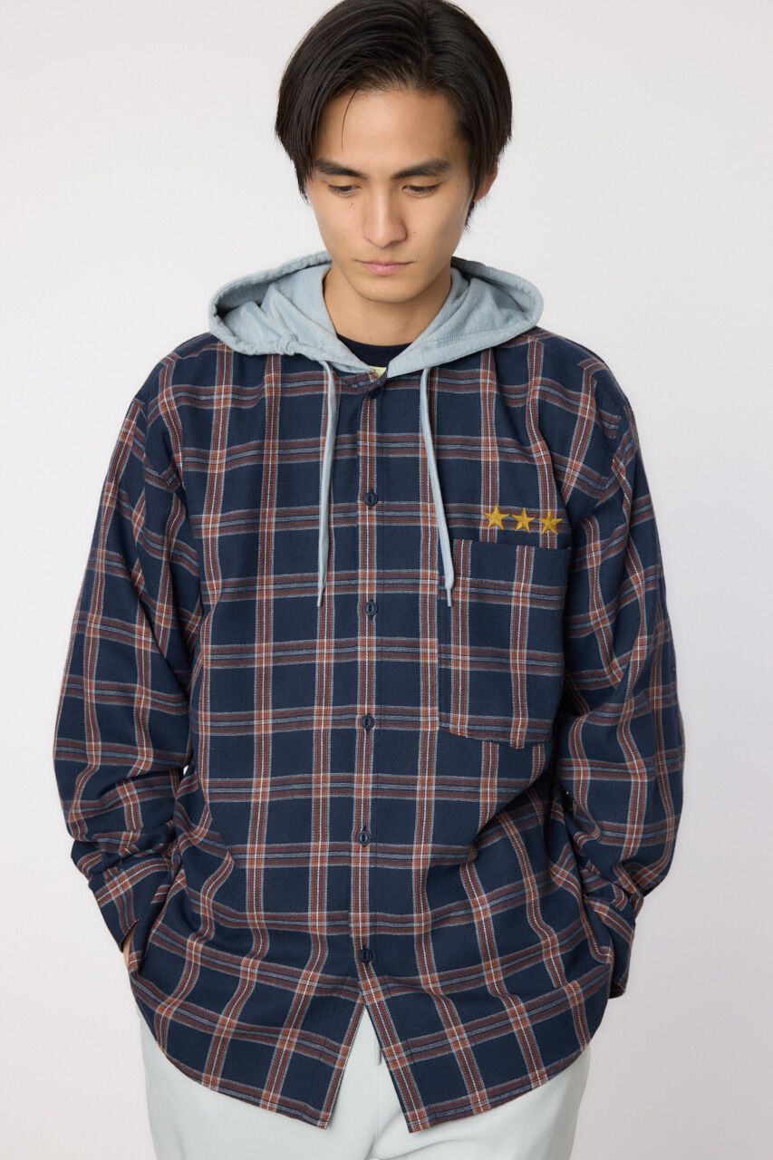 RODEO CROWNS「フーデッドチェックシャツ」|シャツ・ブラウス|NVY