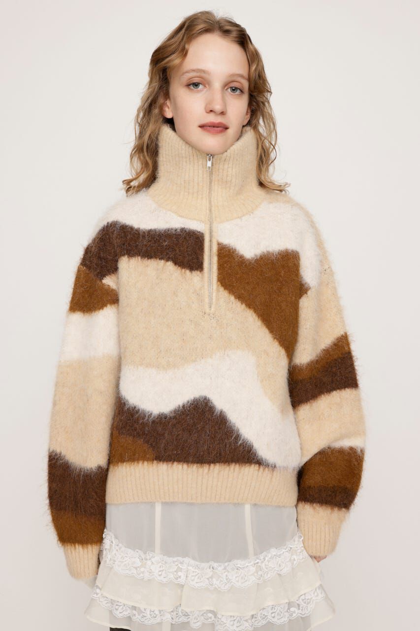 SLY「FRONT ZIP MARBLE KNIT トップス」|ニット・セーター|