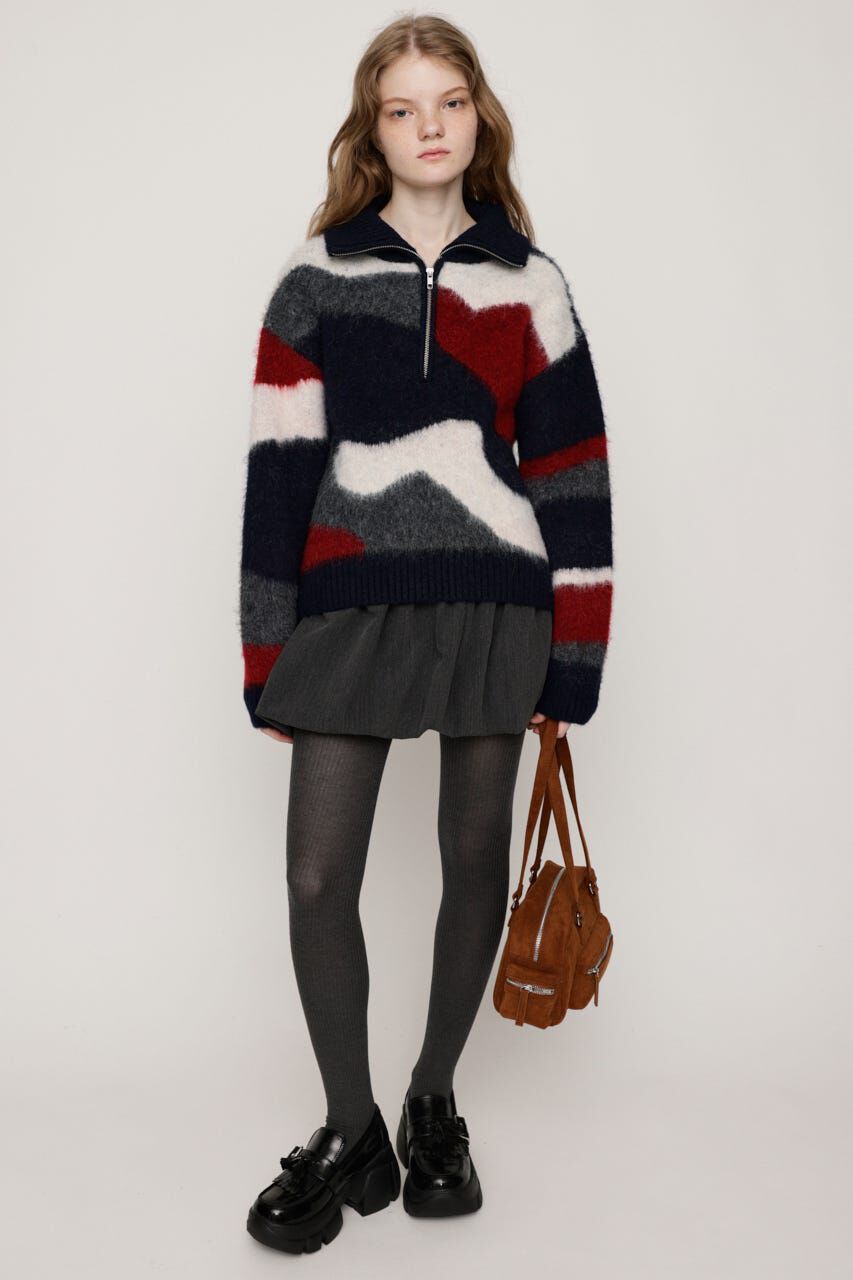 SLY「FRONT ZIP MARBLE KNIT トップス」|ニット・セーター|
