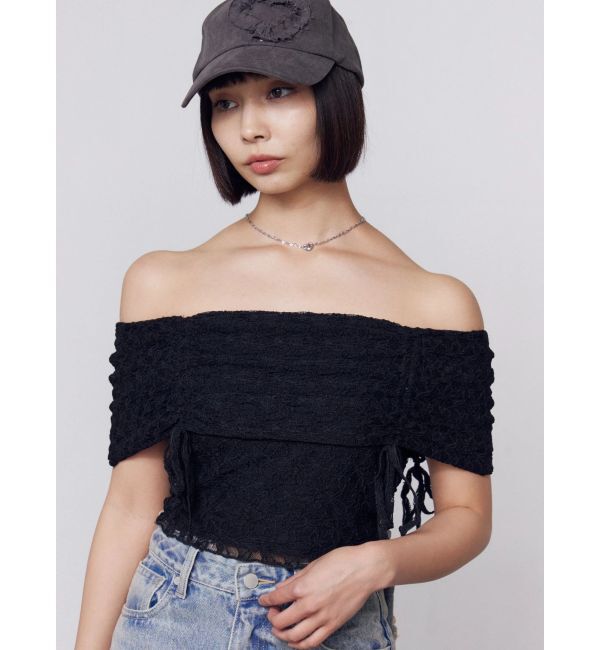 EMODA「レースギャザーオフショルダートップ」|Tシャツ・カットソー|ブラック