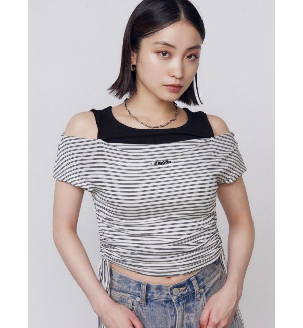 EMODA「レイヤードレープクロップドトップ」|Tシャツ・カットソー|