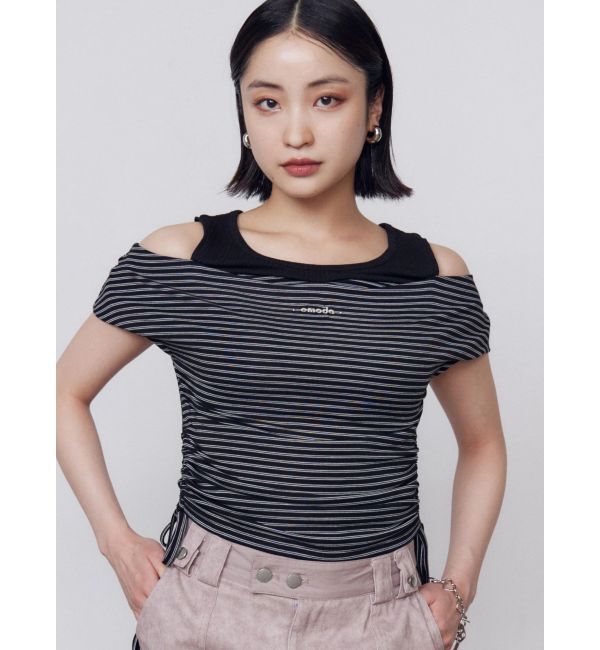 EMODA「レイヤードレープクロップドトップ」|Tシャツ・カットソー|ブラック