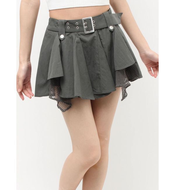 GYDA「HEM Symmetryメッシュスカートライクショートパンツ」|スカート|チャコールグレー