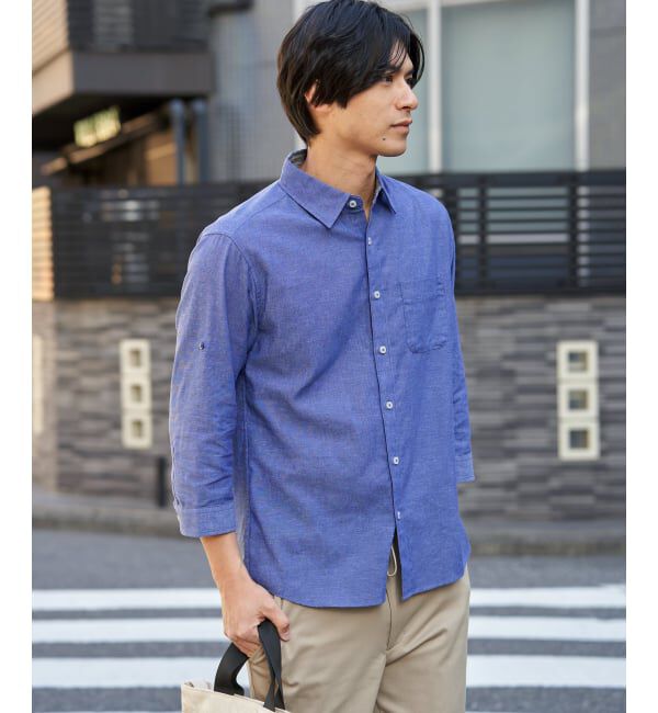 ikka「【雑誌MonoMax5月号掲載】フレンチリネンMIX袖2WAYシャツ【接触冷感】「小泉孝太郎さん着用モデル」」|シャツ・ブラウス|ブルー