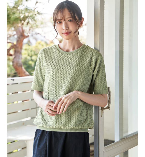 ikka「【雑誌InRed6月号掲載】幾何学柄ジャカード半袖プルオーバー 【親子コーデ】」|Tシャツ・カットソー|