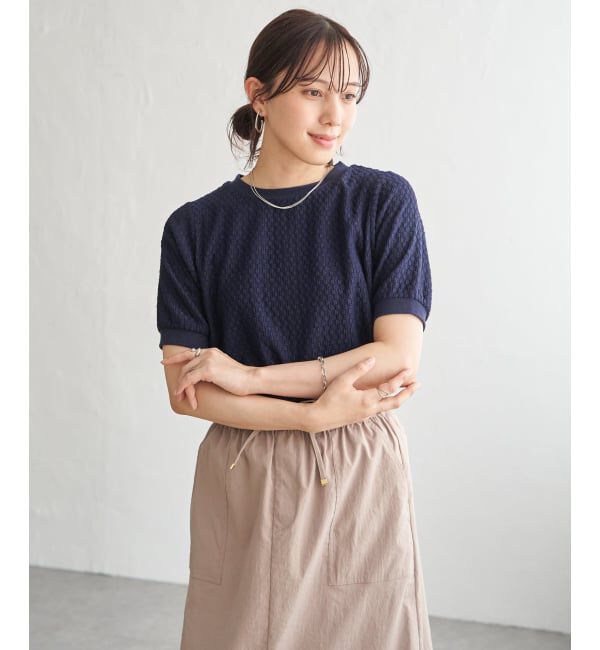 ikka「【雑誌InRed6月号掲載】幾何学柄ジャカード半袖プルオーバー 【親子コーデ】」|Tシャツ・カットソー|