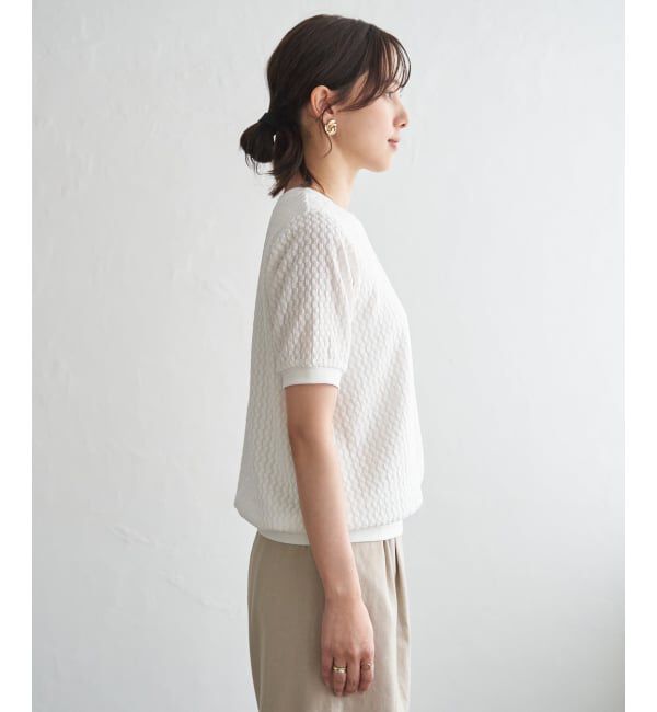 ikka「【雑誌InRed6月号掲載】幾何学柄ジャカード半袖プルオーバー 【親子コーデ】」|Tシャツ・カットソー|