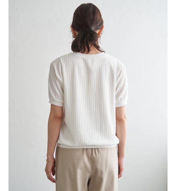 ikka「【雑誌InRed6月号掲載】幾何学柄ジャカード半袖プルオーバー 【親子コーデ】」|Tシャツ・カットソー|