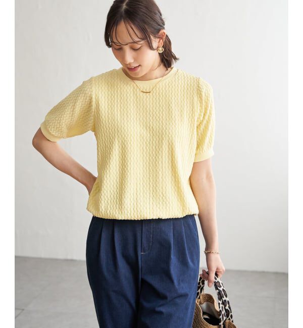 ikka「【雑誌InRed6月号掲載】幾何学柄ジャカード半袖プルオーバー 【親子コーデ】」|Tシャツ・カットソー|イエロー