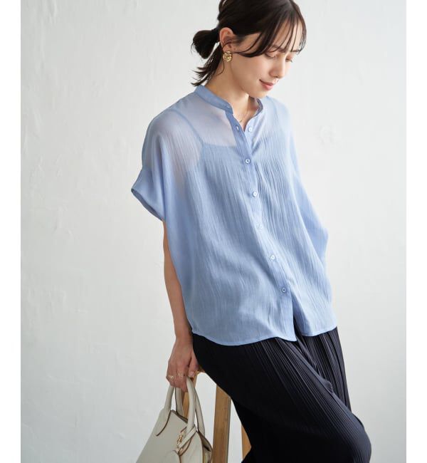 ikka「【雑誌InRed6月号掲載】コットンライクシアードルマンブラウス」|シャツ・ブラウス|ブルー
