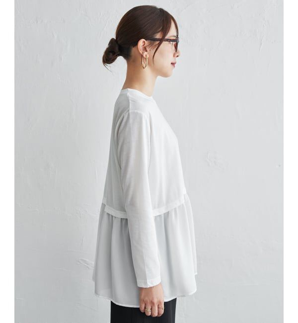 ikka「裾異素材切り替えロンT」|Tシャツ・カットソー|