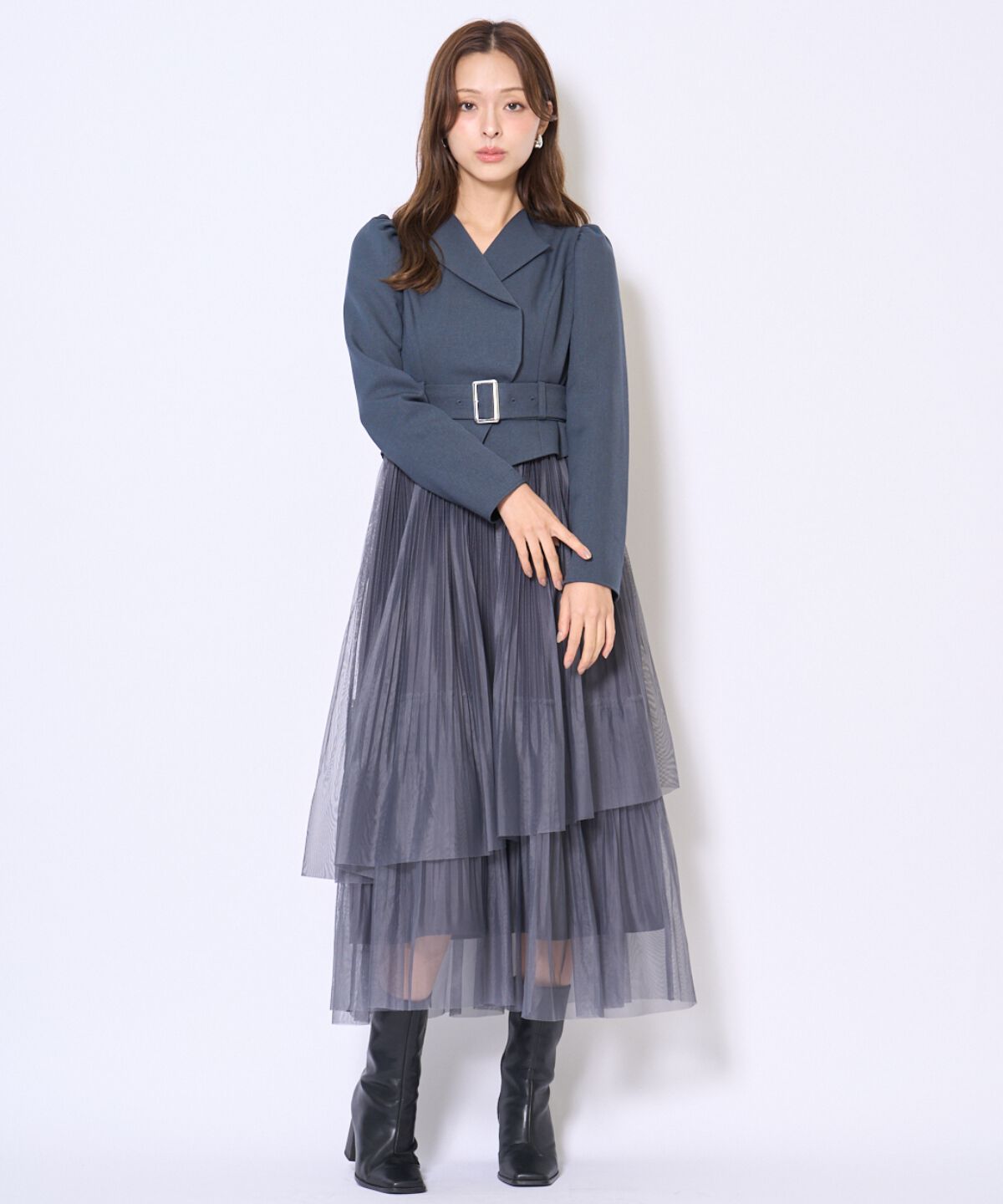 アンドクチュール「プリーツレイヤードワンピース」|ワンピース|