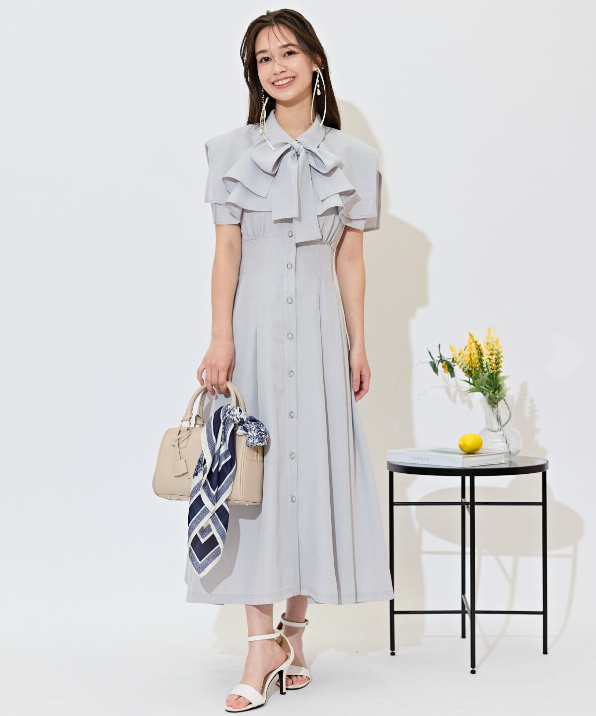 WILLSELECTION「スクエアラッフルシャツワンピース」|ワンピース|サックス